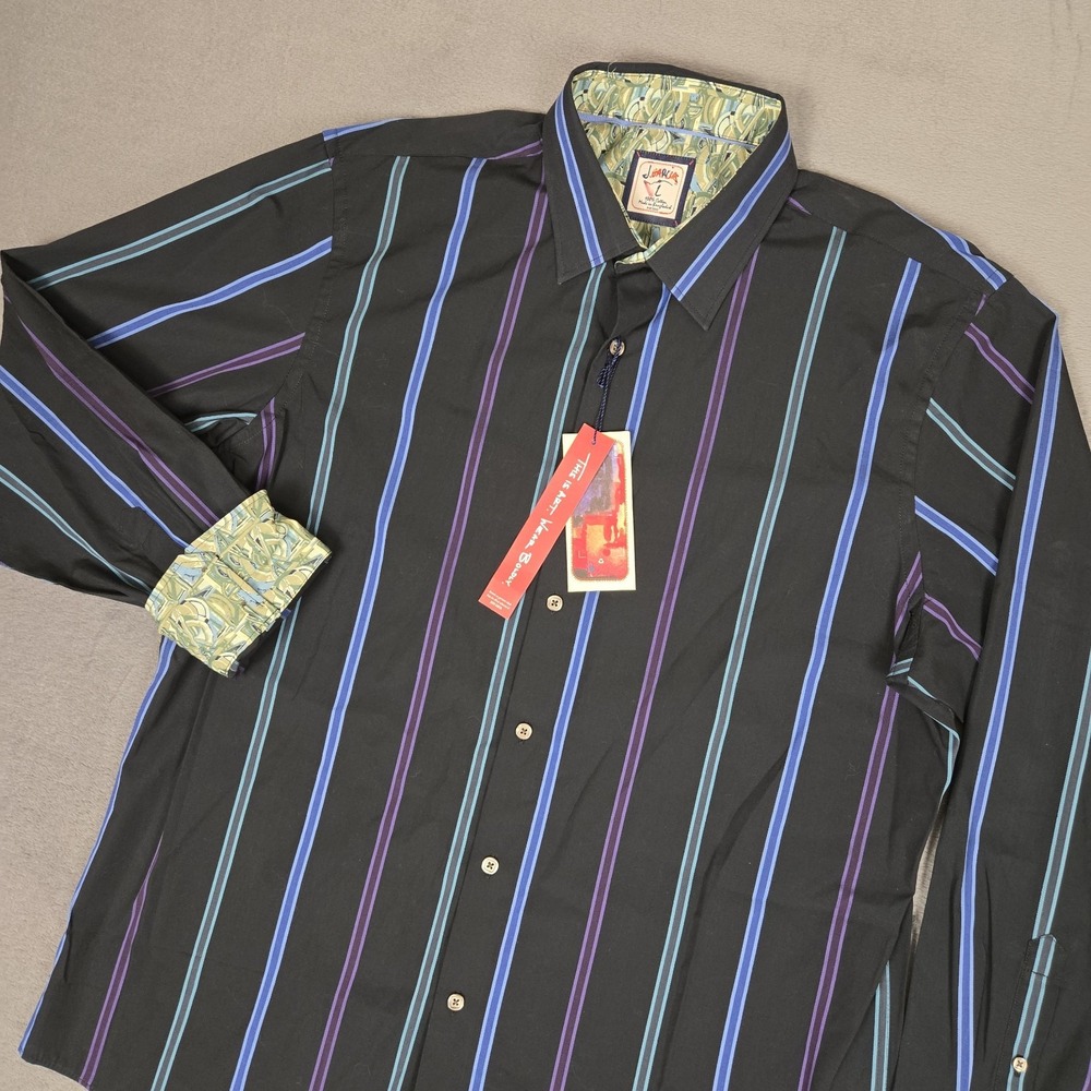 J. Garcia Shirt Mens Large Long Sleeve Button Up Striped Cotton Flip Cuff NWT